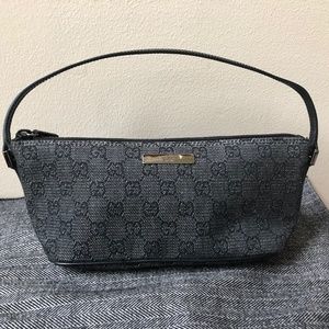 Gucci Black Leather GG Monogram Canvas Pochette